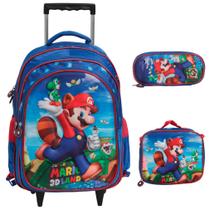 Kit Mochila Infantil Menino Super Mario Rodinha 3D Tam G