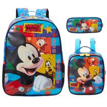 Kit Mochila Infantil Mickey Costas Lancheira Estojo Azul