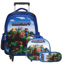 Kit Mochila Infantil Minecraft Rodinha 3D Lancheira Estojo