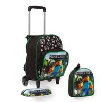 Kit Mochila Infantil Minecraft Rodinha Reforçada Passeio