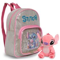 Kit Mochila Infantil Mini Bolsa Stitch Com Urso Pelúcia