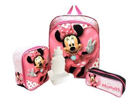 Kit Mochila Infantil Minnie Mouse Rosa Lisa Costas G F5