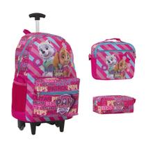 Kit Mochila Infantil Patrulha Canina Rodinha Lancheira Rosa