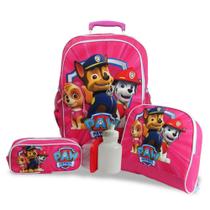 Kit Mochila Infantil Patrulha Canina Rosa Rodinhas Tam G