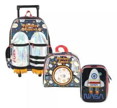 Kit Mochila Infantil Patrulheiro Foguete Espacial Rodinha G