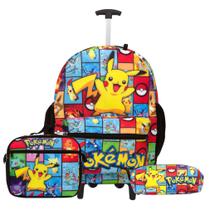 Kit Mochila Infantil Pokemon Com Rodinhas Lancheira Passeio