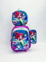 Kit Mochila Infantil Princesa Ariel 3D Escolar + Lancheira Térmica + Estojo