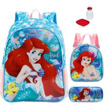 Kit Mochila Infantil Princesa Sereia Ariel Disney Costas Tam M Sestini Reforçada Kit Mochila Infantil Princesa Sereia Ariel Disney Costas Tam M Sestini Reforçada