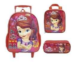 Kit Mochila Infantil Princesa Sofia Rodinha Brilho Xeryus G Kit Mochila Infantil Princesa Sofia Rodinha Brilho Xeryus G
