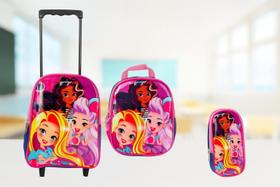 Kit Mochila Infantil Princesas Com Rodinhas Lancheira+Estojo