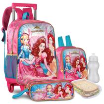 Kit Mochila Infantil Princesas Feminina Escolar Carrinho Lancheira Térmica Estojo