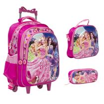 Kit Mochila Infantil Rodinha Barbie Estampada Toys 2U Rosa
