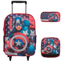 Kit Mochila Infantil Rodinha Capitão América Grande 3 Pçs