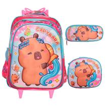 Kit Mochila Infantil Rodinha Com Lancheira Capivara Fofinha Kit Mochila Infantil Rodinha Com Lancheira Capivara Fofinha
