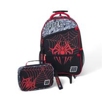 Kit Mochila Infantil Rodinha Estojo Box Spider Man Preto
