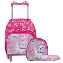 Kit Mochila Infantil Rodinha Feminina Gata Marie Resistente