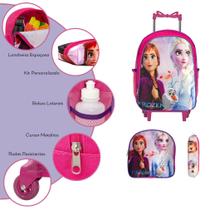 Kit Mochila Infantil Rodinha Frozen Lancheira Estojo Rosa