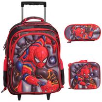 Kit Mochila Infantil Rodinha Homem Aranha Grande 3 Peças