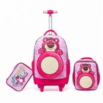 Kit Mochila Infantil Rodinha Lancheira Estojo Lotso Toy Story Espaçosa Disney