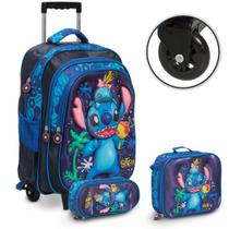 Kit Mochila Infantil Rodinha Lancheira Térmica Stitch Tam G