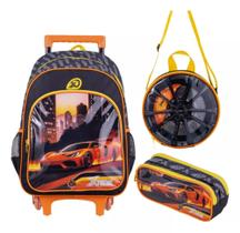 Kit Mochila Infantil Rodinha Menino Estojo Lancheira Carros - BRW