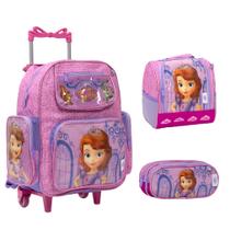 Kit Mochila Infantil Rodinha Princesinha Sofia Creche Aulas