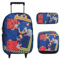 Kit Mochila Infantil Rodinha Sonic Lancheira Estojo Escolar