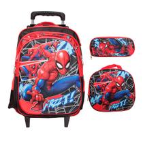 Kit Mochila Infantil Rodinha Spider Man 3D Lancheira Estojo