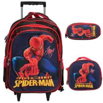 Kit Mochila Infantil Rodinha Spider Man 3D Lancheira Estojo