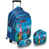 Kit Mochila Infantil Rodinha Stitch 3D Lancheira Térmica