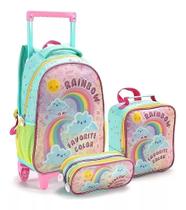 Kit Mochila Infantil Rodinhas E Alças Rainbow Arco Íris G Meninas Kit Mochila Infantil Rodinhas E Alças Rainbow Arco Íris G Meninas