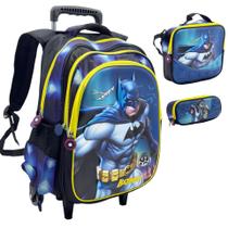Kit Mochila Infantil Rodinhas Estojo Lancheira Escolar 3D - Batman