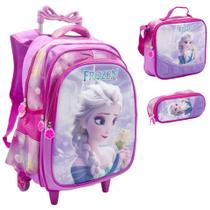 Kit Mochila Infantil Rodinhas Estojo Lancheira Escolar 3D - Frozen