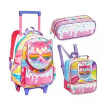 Kit Mochila Infantil Rodinhas Gatinho Escolar Lancheira E