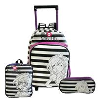 Kit Mochila Infantil Rodinhas Grande Boneca Menina Monsters Roxo Kit Mochila Infantil Rodinhas Grande Boneca Menina Monsters Roxo