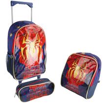 Kit Mochila Infantil Rodinhas Homem Super Spider Aranha 2020 Cor Azul Desenho Do Tecido Liso