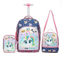 Kit Mochila Infantil Rodinhas Menina Lancheira Térmica Estojo Escolar Espaçoso