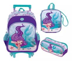 Kit Mochila Infantil Rodinhas Menina Sereia Estojo Escola - BRW