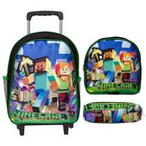 Kit Mochila Infantil Rodinhas Menino Jogo Minecraft Passeio Kit Mochila Infantil Rodinhas Menino Jogo Minecraft Passeio