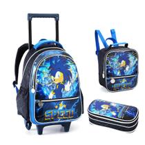 Kit Mochila Infantil Rodinhas Ouriço Azul Speed Meninos