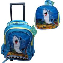 Kit Mochila Infantil Rodinhas Tubarão Azul Shark + lancheira Yepp
