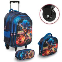 Kit Mochila Infantil Sonic Carrinho Grande Com Lancheira