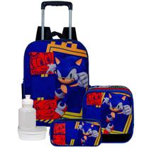 Kit Mochila Infantil Sonic De Rodinha Reforçado e Lancheira