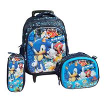 Kit Mochila Infantil Sonic em 3D + Lancheira Térmica + Estojo Escolar