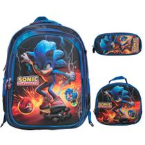 Kit Mochila Infantil Sonic Lancheira Estojo Costas Preta