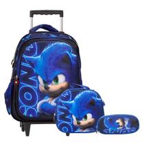 Kit Mochila Infantil Sonic Rodinha 3D Tam G Com Lancheira
