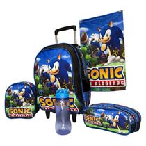 Kit Mochila Infantil Sonic Rodinhas Lancheira E Estojo Duplo