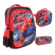 Kit Mochila Infantil Spider Man Com Lancheira Térmica Estojo
