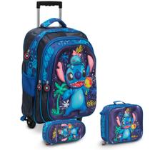 Kit Mochila Infantil Stitch 3D Rodinhas Creche Passeio Kit Mochila Infantil Stitch 3D Rodinhas Creche Passeio