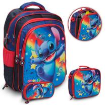 Kit Mochila Infantil Stitch Alça Costas Reforçada 3 Pçs